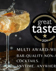 Award winning, SWISH ready-to-drink cocktail served over ice in a stylish glass, capturing the premium bar-quality experience that can be enjoyed anytime, anywhere
