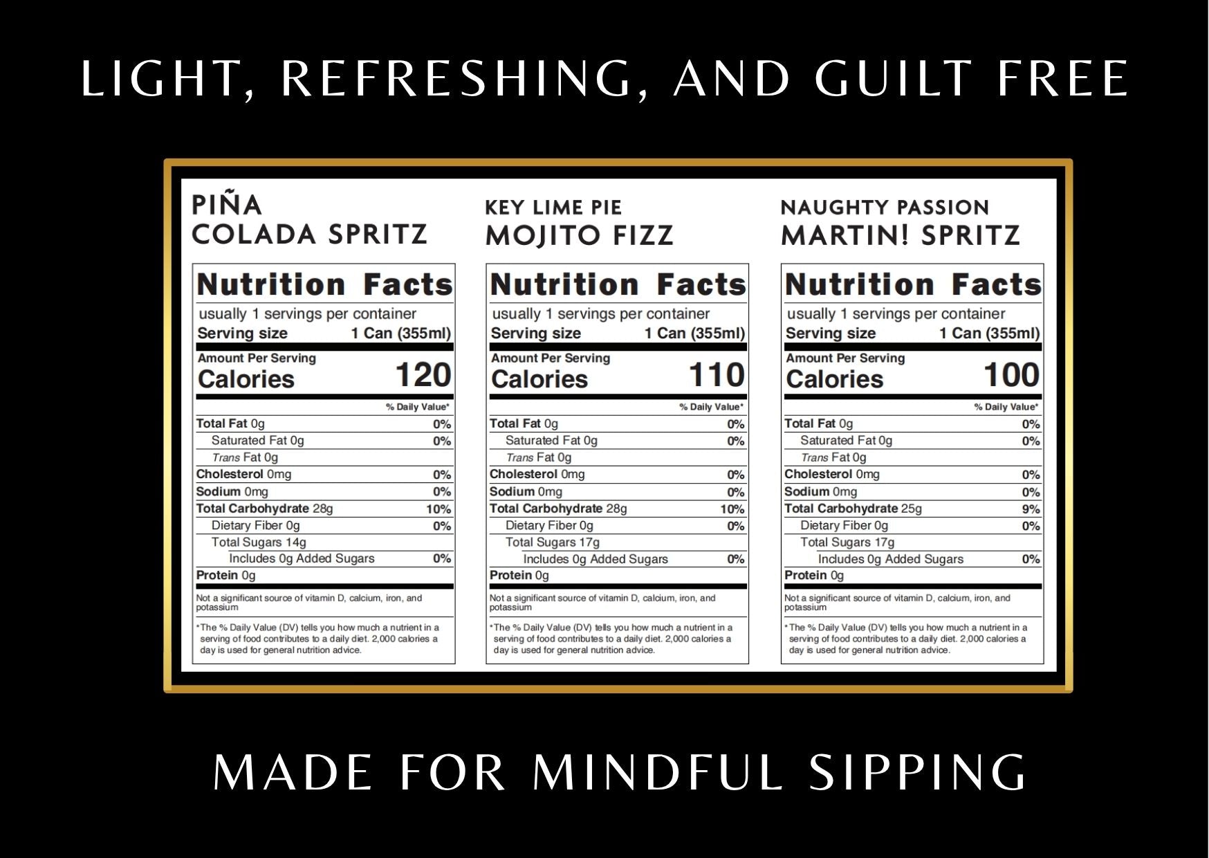 Nutrition facts for the flavors included in the variety pack.