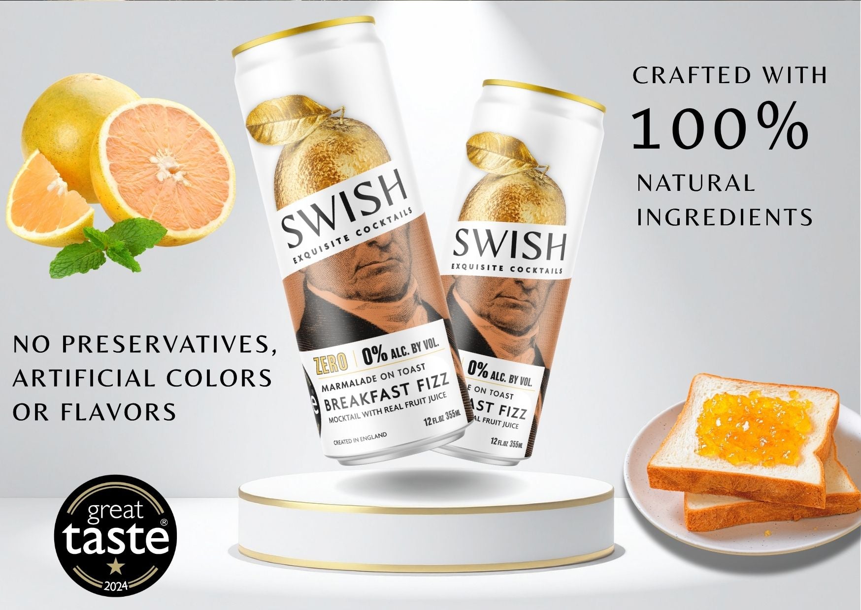 SWISH Exquisite Cocktails – Zero Range 355ml cans crafted with 100% natural ingredients, no preservatives, artificial colors, or flavors. Premium ready-to-drink cocktails inspired by real fruits and botanicals