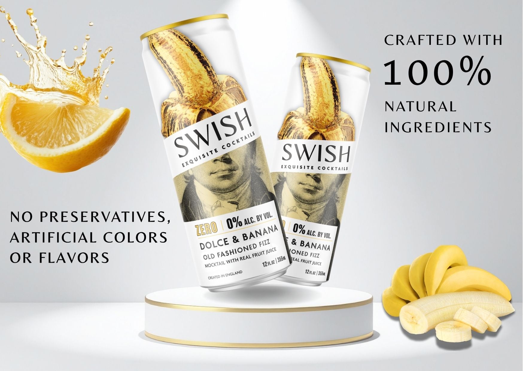 SWISH Exquisite Cocktails – Zero Range 355ml cans crafted with 100% natural ingredients, no preservatives, artificial colors, or flavors. Premium ready-to-drink cocktails inspired by real fruits and botanicals