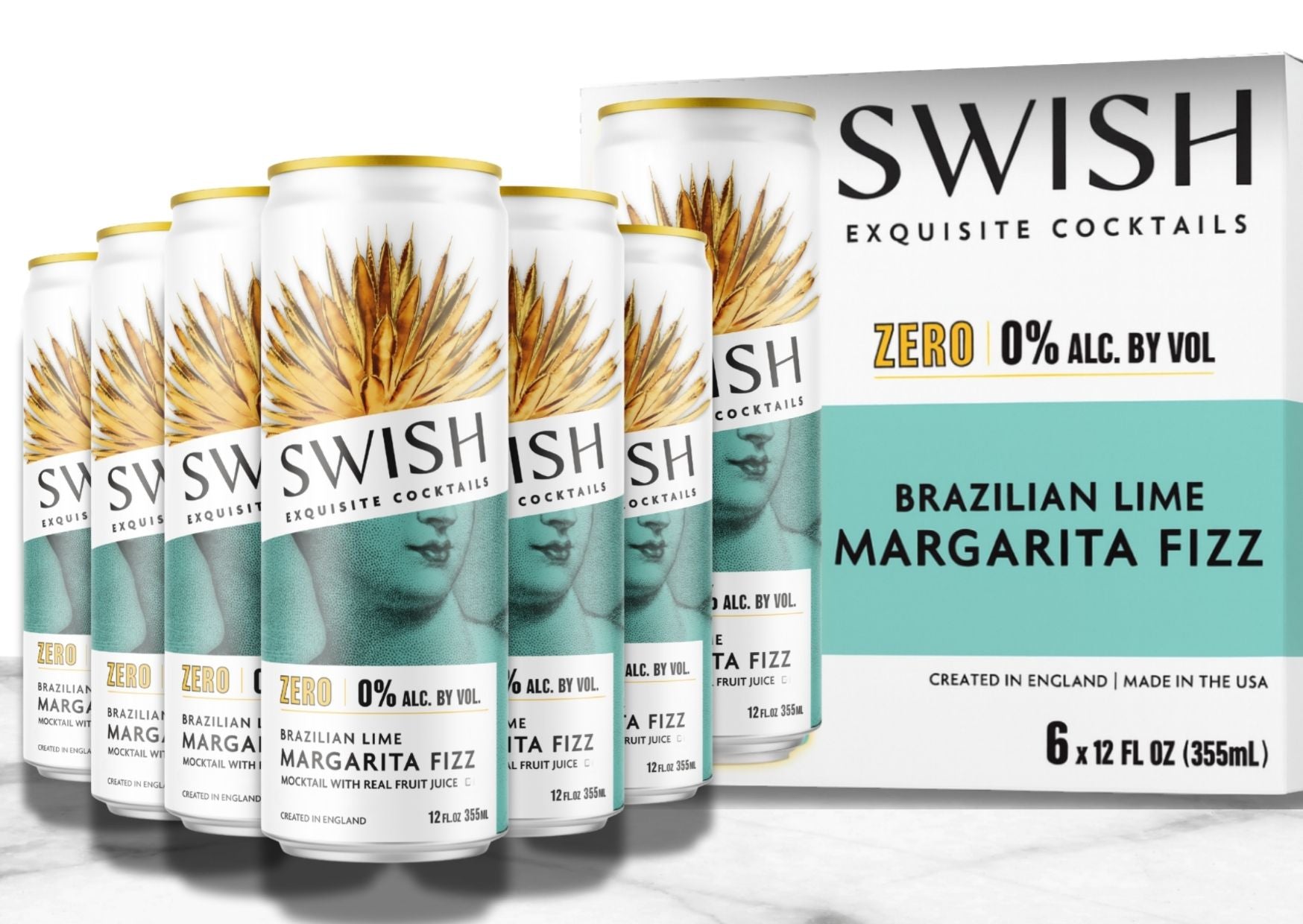 SWISH Brazilian Lime Margarita Fizz 0% Alc Vol 355ml cans – 6-Pack with branded box.