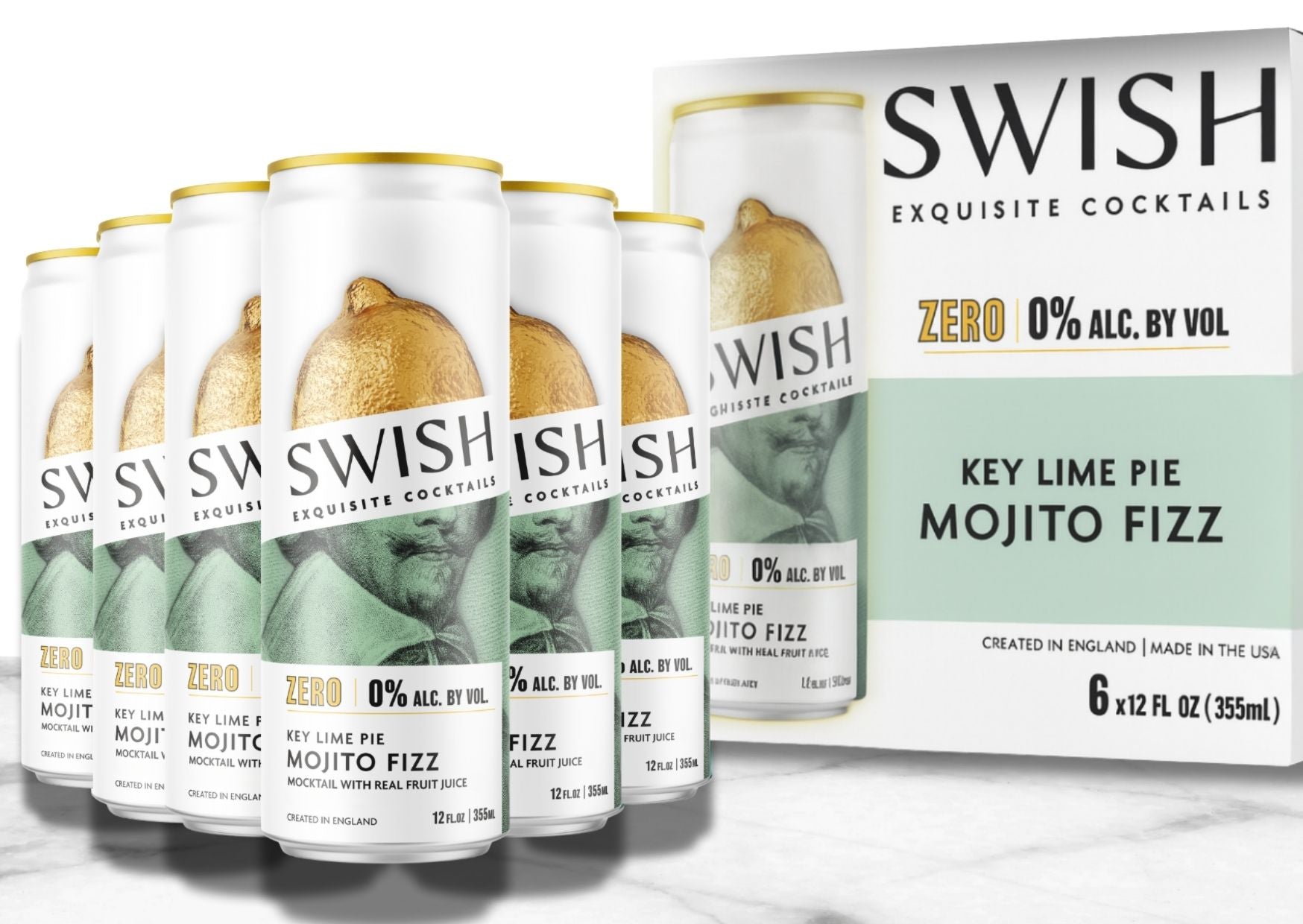 SWISH Key Lime Pie Mojito Fizz 0% Alc Vol 355ml cans – 6-Pack with branded box.